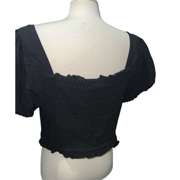 Torrid Womens Plus Size 2 Smocked Black Square Neck Puff Sleeve Top Stretchy & L - Picture 5 of 13